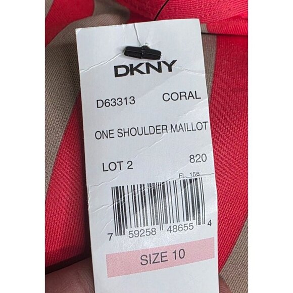 DKNY One-Shoulder Coral & Beige Striped Swimsuit Size 10 Nylon/Spandex - Picture 5 of 12